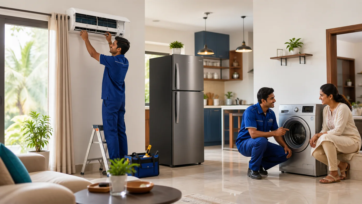 Technician repairing appliance wiring